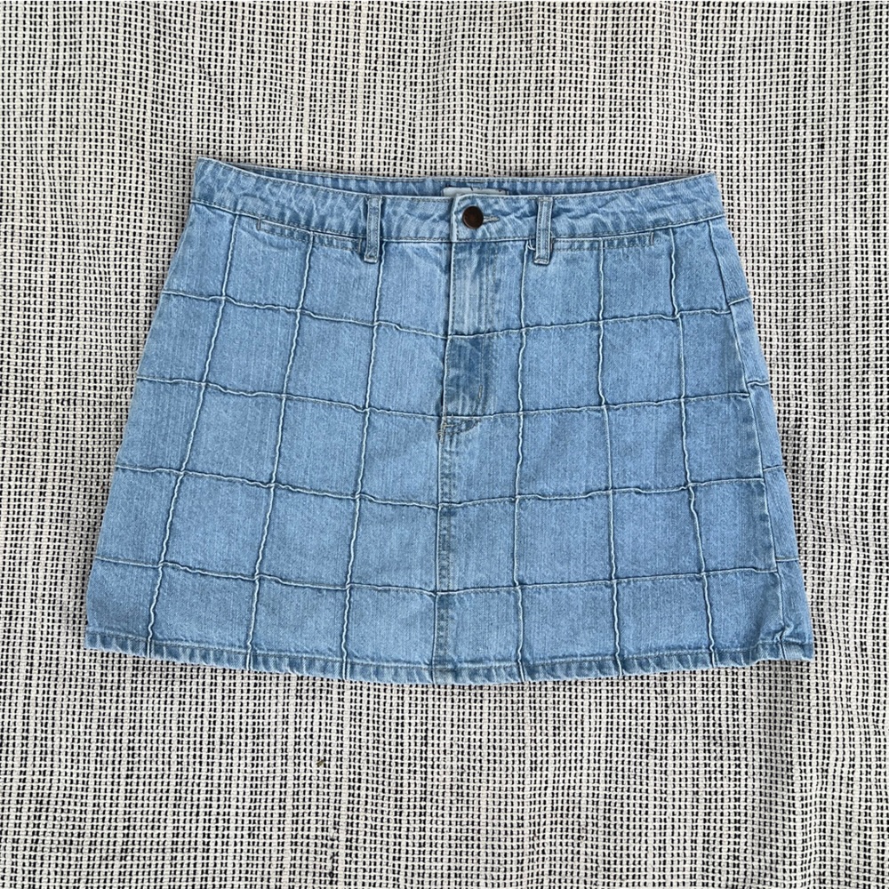 Denim Checkered Mini Skirt